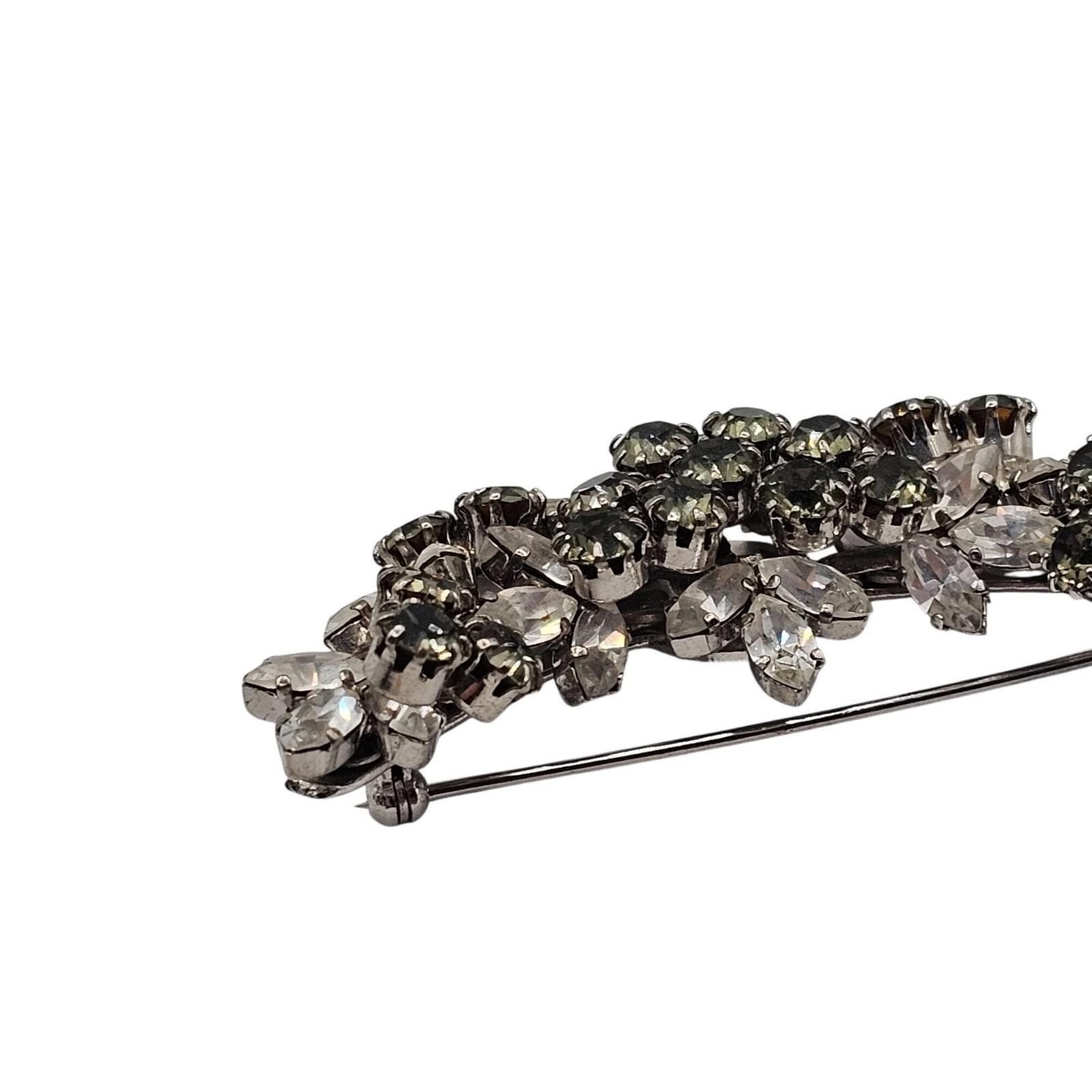 Vtg Schoffel & Co. Austrian Crystal Statement Brooch Green Gray Pin Floral Pin