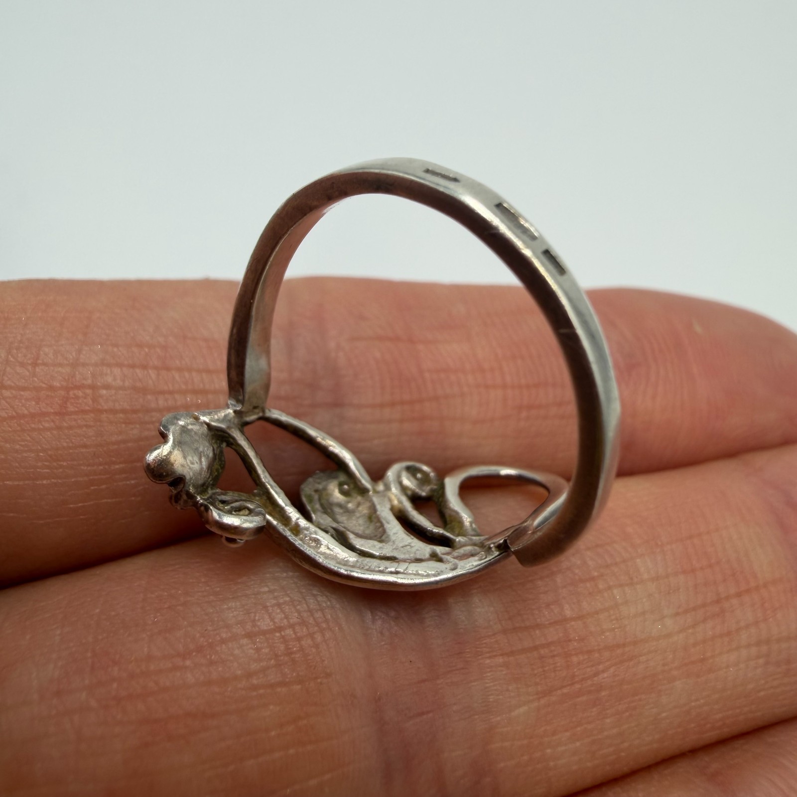 Vintage 875 Sterling Silver 14k Gold 585 Abstract Swirl Ring Women’s Size 7