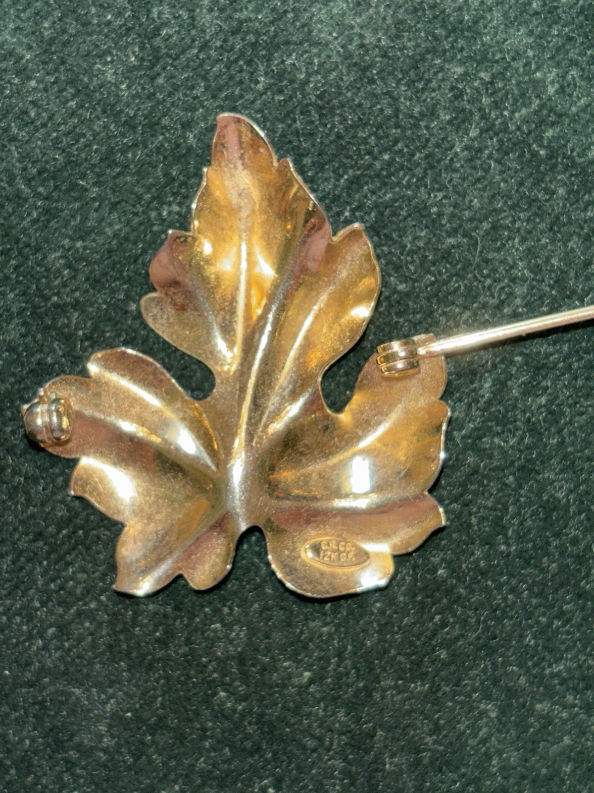 Classic Mid-Century CRCO 12k Gold Filled Leaf w/faux Pearl Pin Brooch