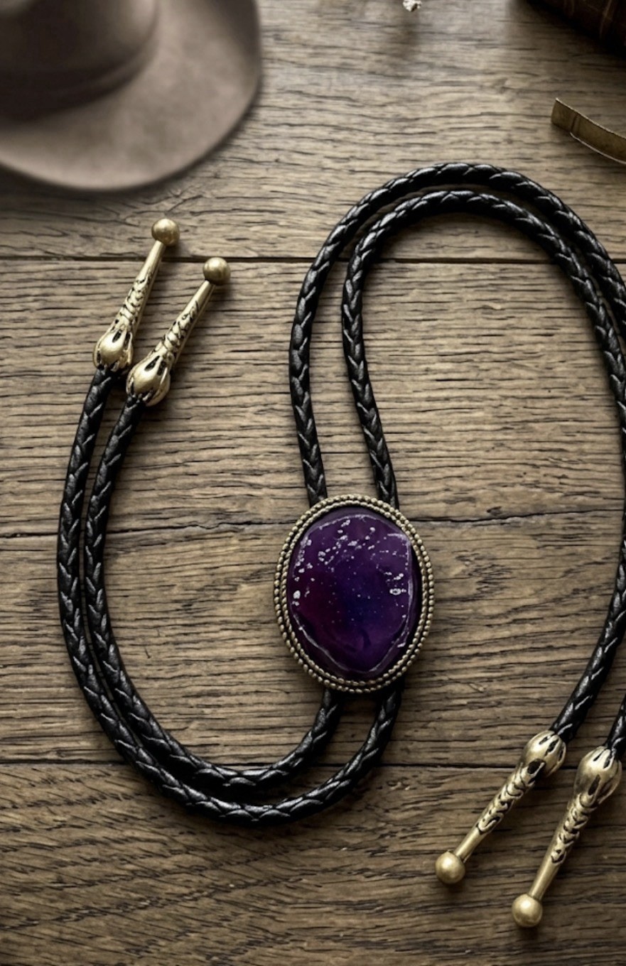 Handmade Purple Arrowhead Bolo Tie Midnight Plum Stone |Western Cowboy Neckwear