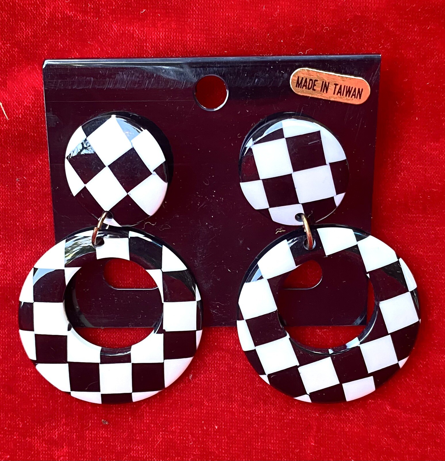 Vintage 80’s does 60’s Checkerboard Earrings pierced Hoop Ska MOD Punk Alt Goth