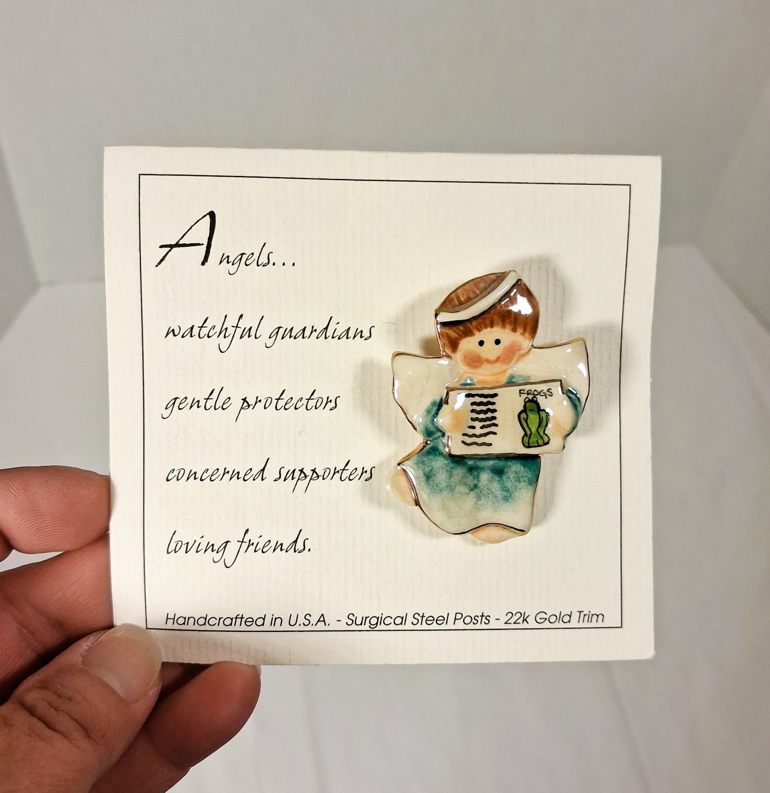 Art to Wear Vtg Angel Brooch Pin 22k Gold Trim Angels Unseen Guardians by Hinton