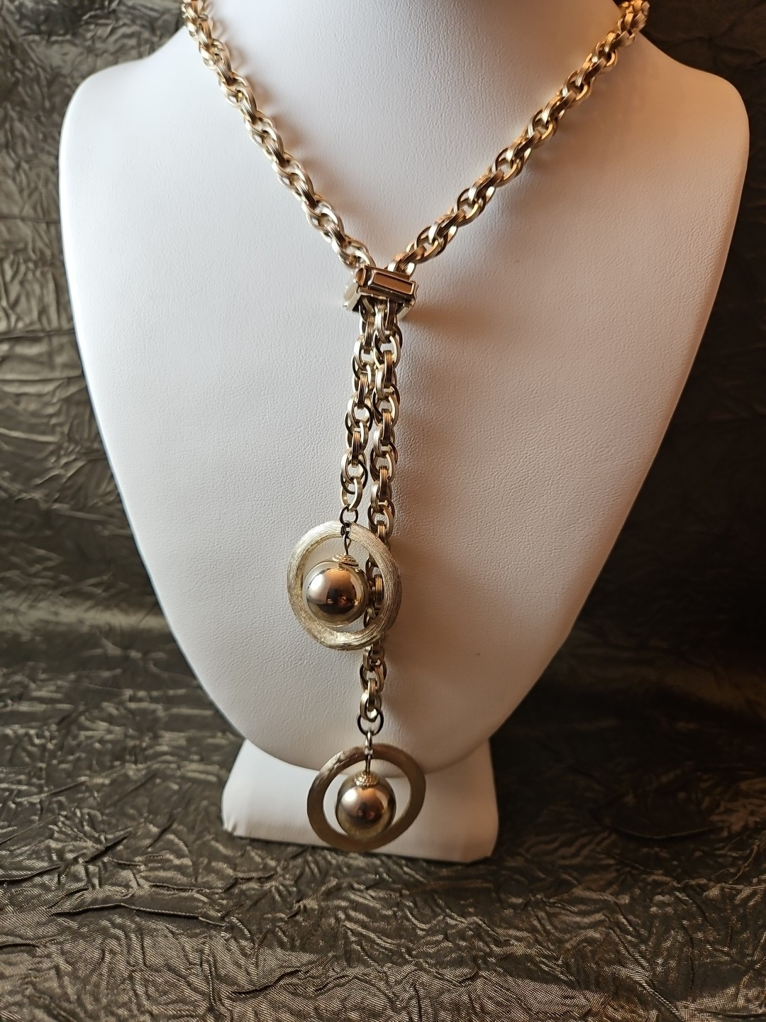 BOLERO LARIATE SLIDE NECKLACE Tassles of Orbitting Planets Mid-Century MCM 50s