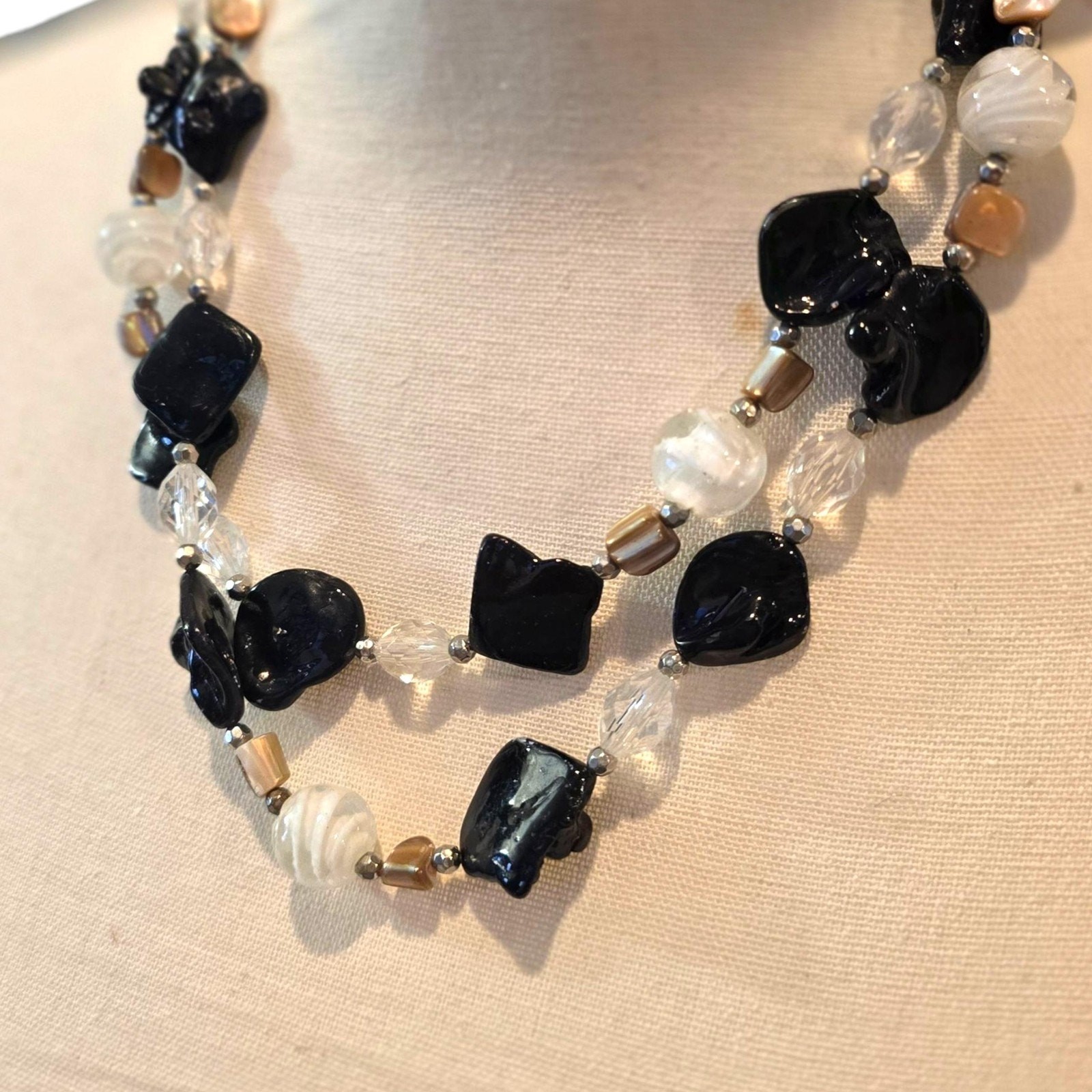 Vintage Necklace Chunky Beaded Statement Double Strand 18″ Layered SKU 2517