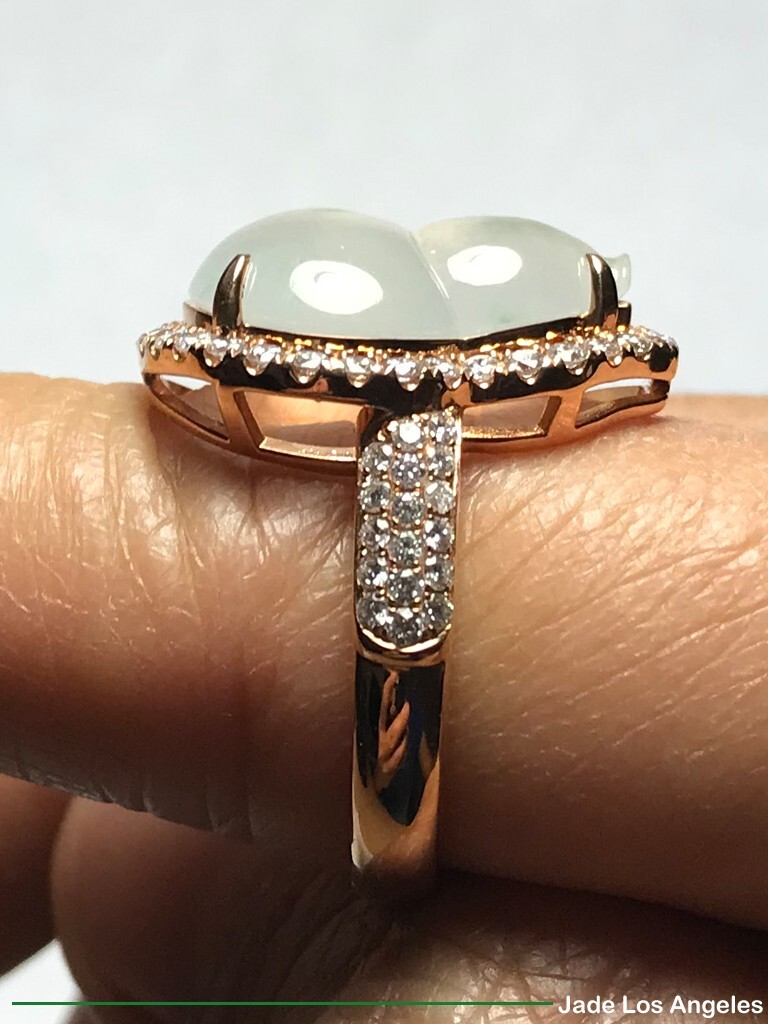 Wealthy Gourd Icy Jadeite Jade 18K Rose Gold Diamond Ring 34.48ct Ring Size:7