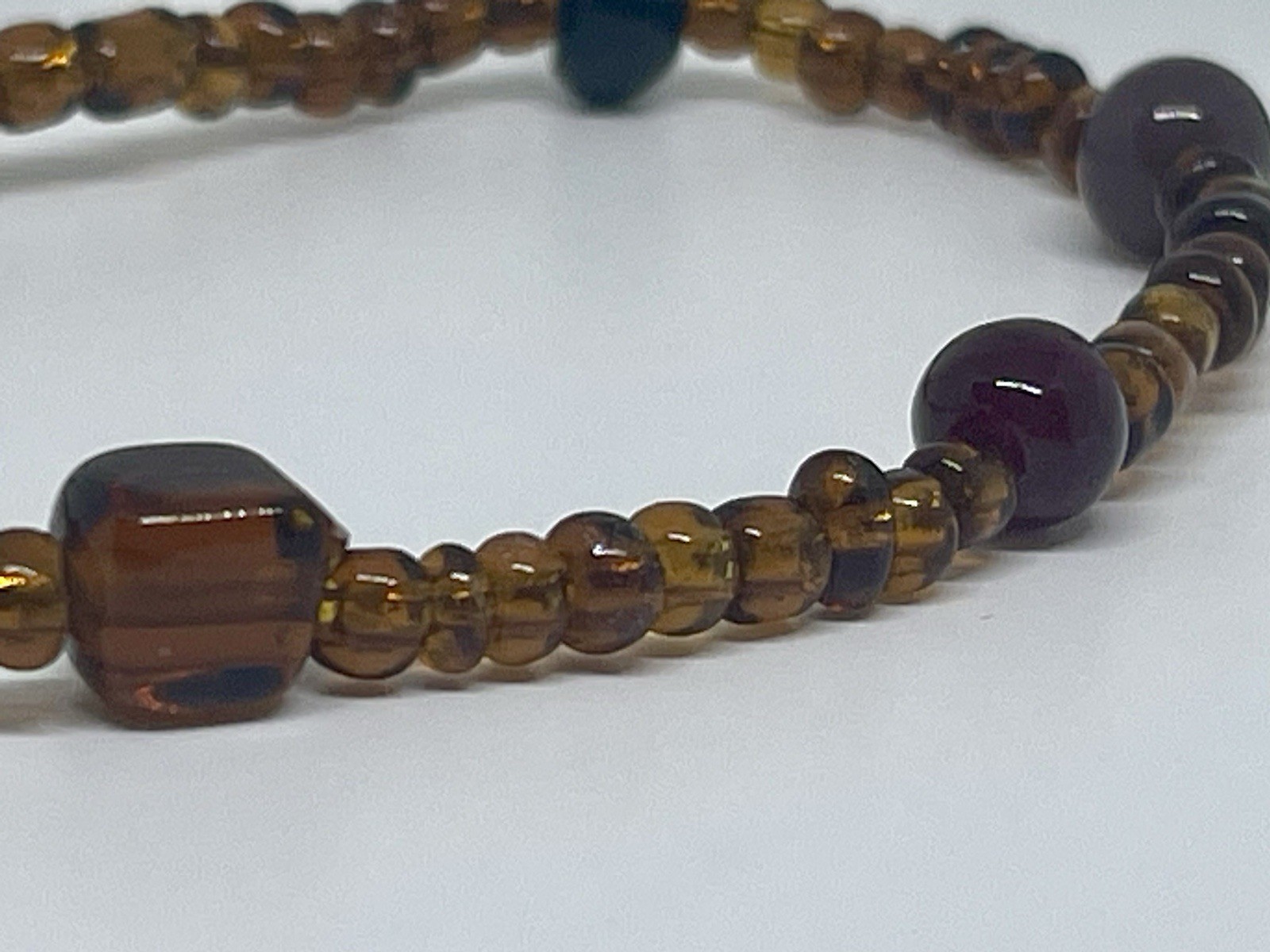 Vintage Earthy Boho Amber Beaded Bracelet Silver Tone Toggle Clasp Size 8”