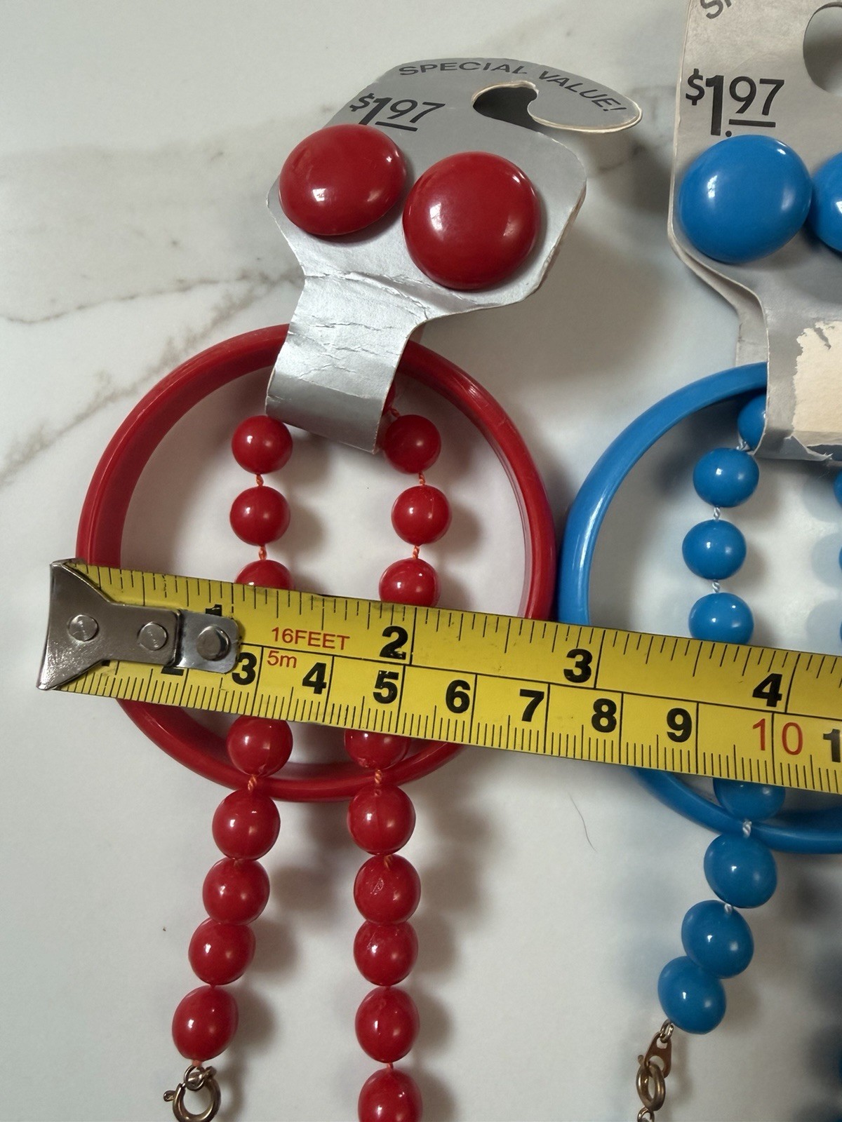 Vintage 1980s Plastic Jewelry Lot NOS Necklace Bracelets Earrings Red Blue