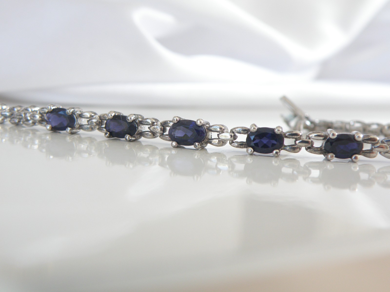 Vintage Sterling Silver 925 Natural Iolite Link Chain Tennis Bracelet Fits