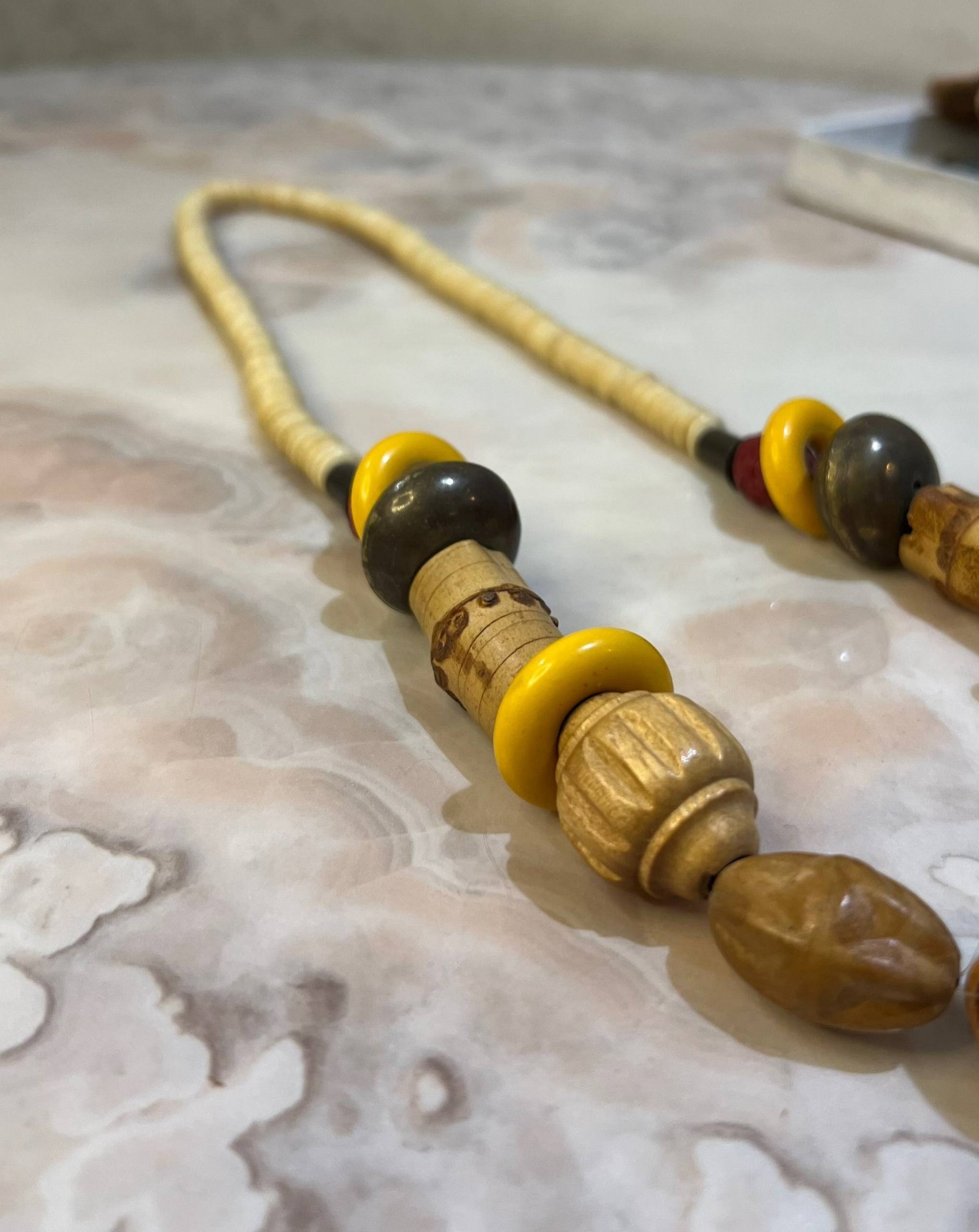 Vintage Handmade Wooden Bead Necklace Tribal Boho Ethnic Statement Jewelry