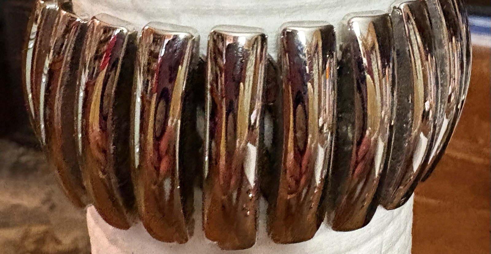 Vtg Bergere silver tone expandable stretch bracelet wide mid century modern