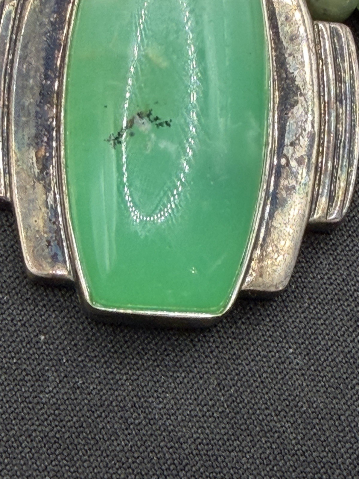 Vtg Jay King DTR Sterling Silver Green Bead Necklace Pendant 17-18 Inch Length