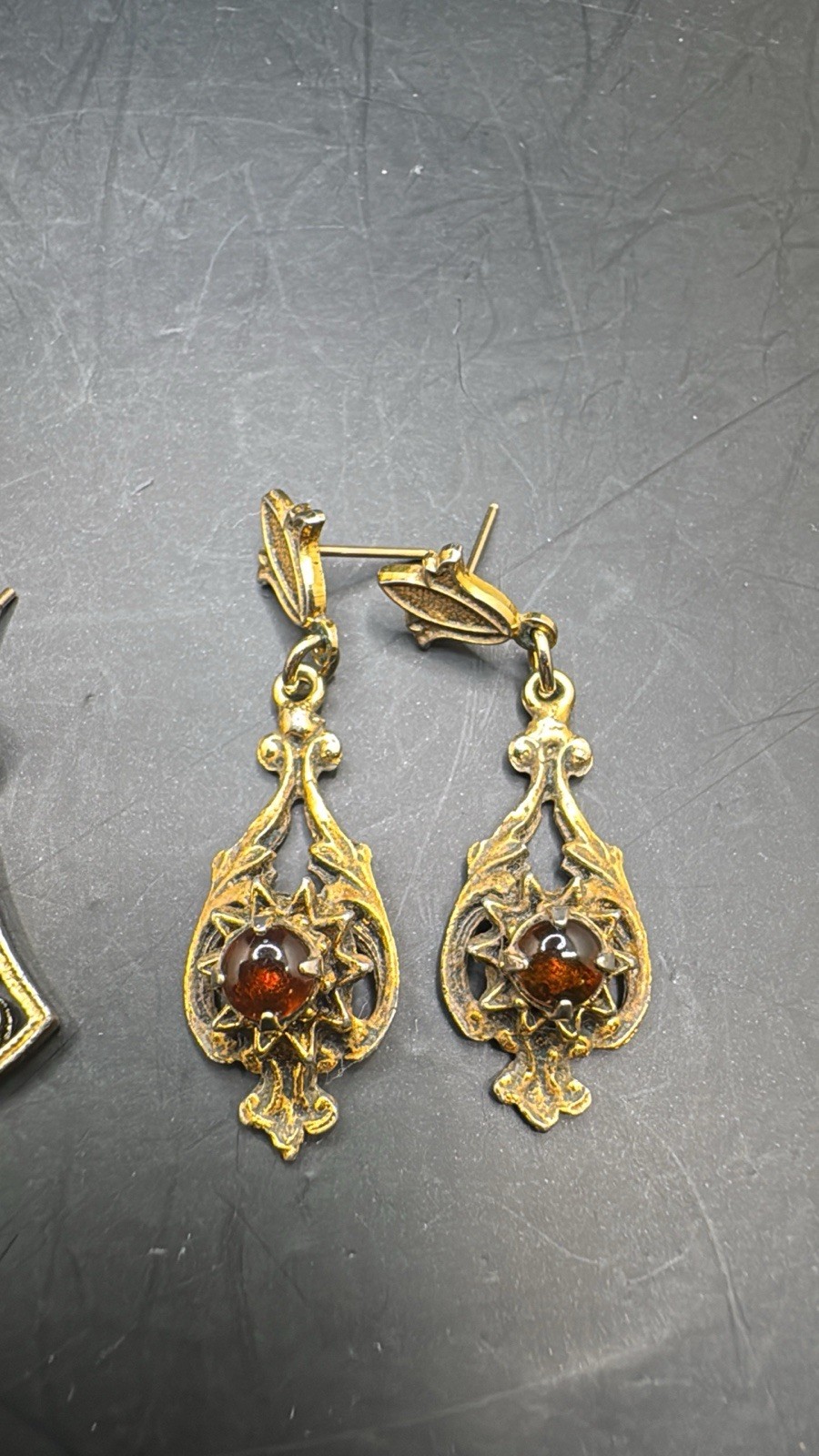 Vintage Victorian Style Drop Gold Tone Filigree Post Earring Lot Of 2