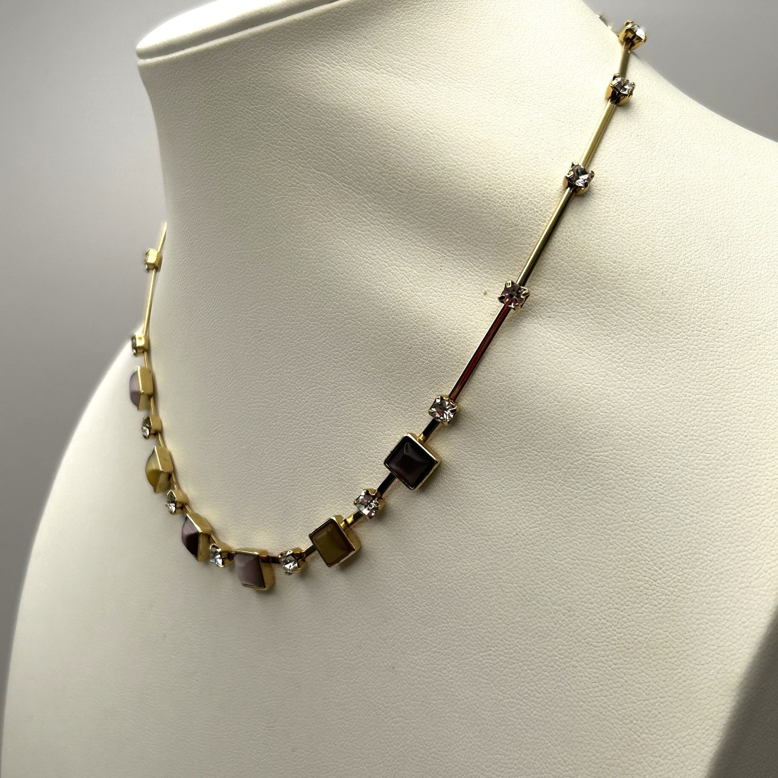 Vintage Marvella Square Glass Rhinestone Necklace with Original Tags