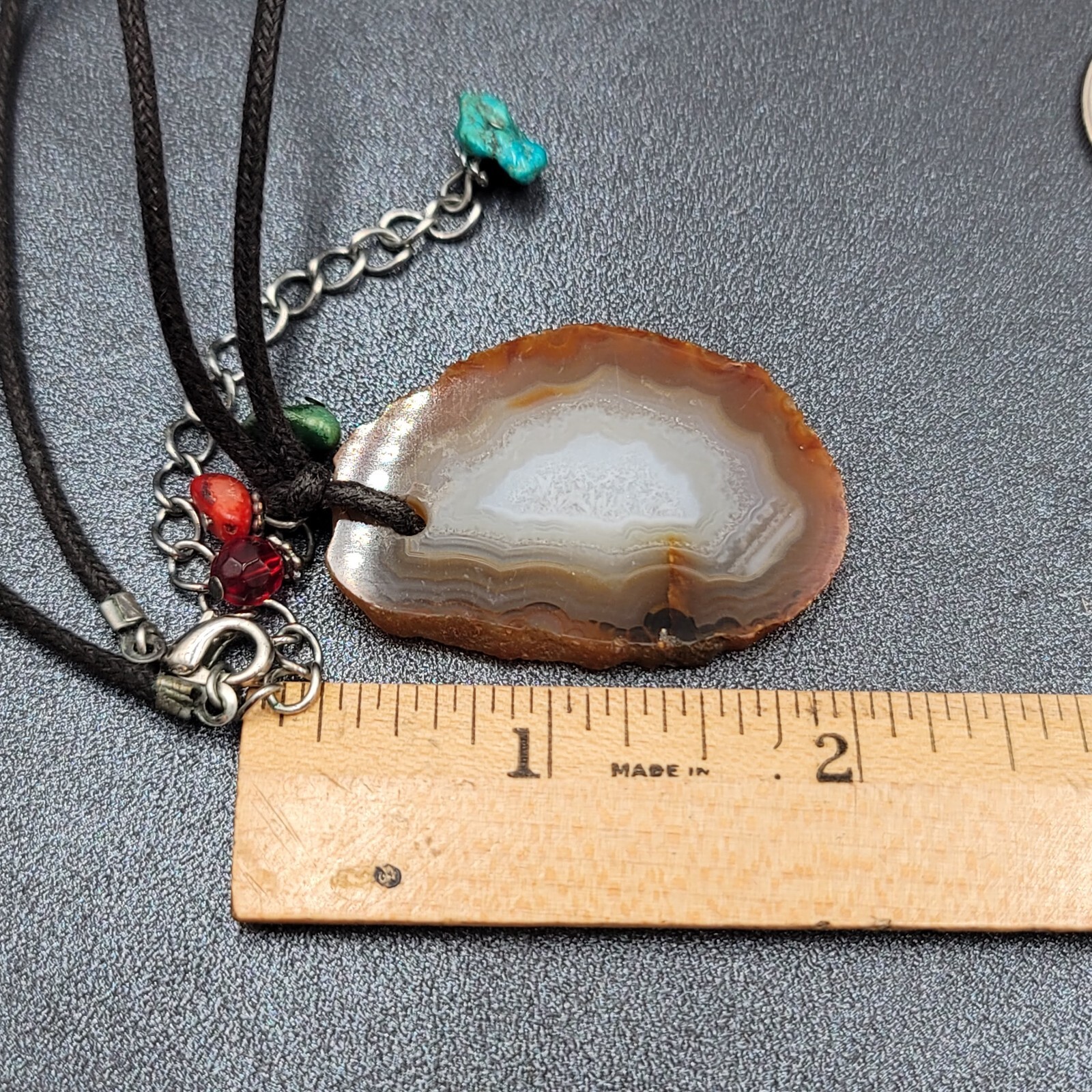 Banded Agate Geode Slice Pendant Necklace Beads Black Cord 15″-18″