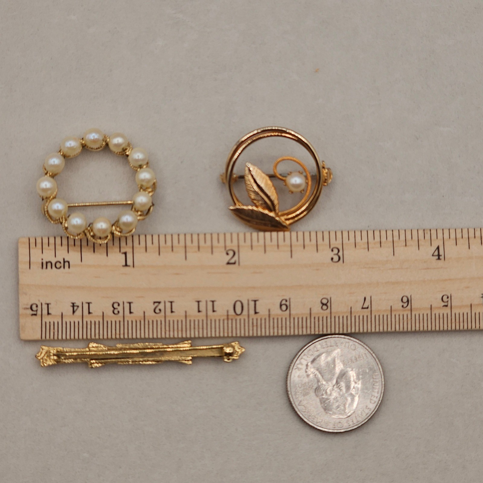 Gold Tone Brooch Lot 13pc Gold Tone Faux Pearl Enamel Rhinestone Avon Monet Pins