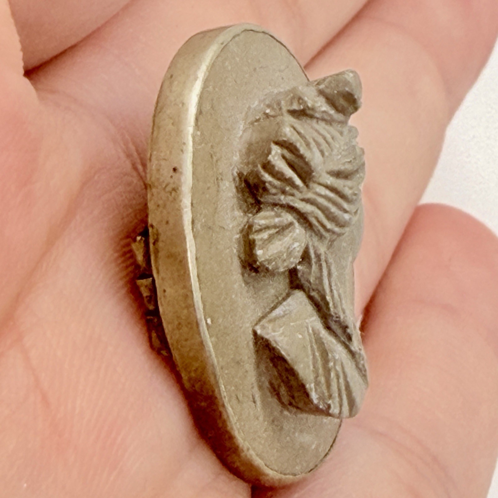 Vintage Victorian Italian Gray Lava Stone Cameo Brooch Pin High Relief Portrait