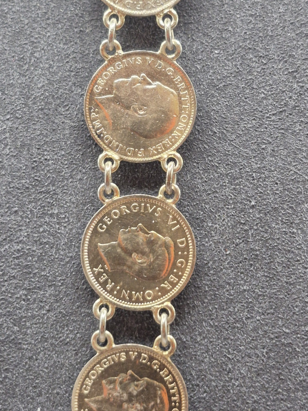 Antique Silver Coin Bracelet Chain Link Size 6.5. Gold Vermeil 1900’s To 1930’s