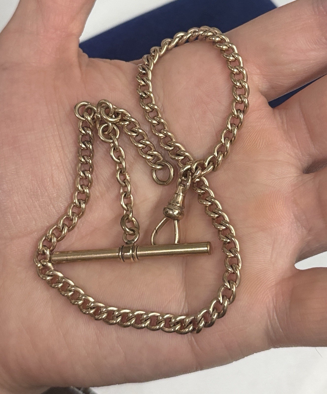 HEAVY! 20.6g Gold filled fob victorian Vtg Gf 12.5” Cuban Curb Chain T Bar 4.8mm