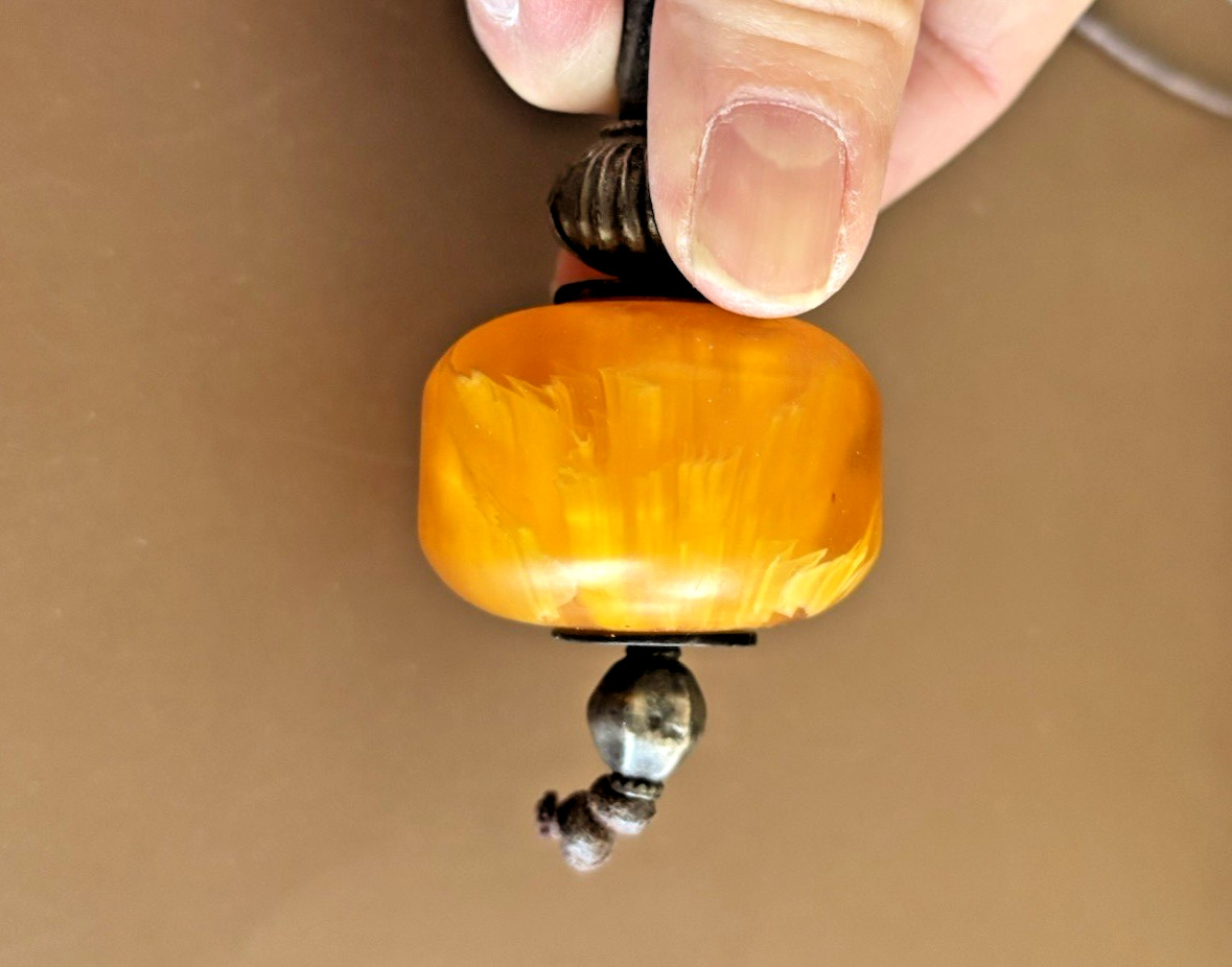 Vintage African Amber Faux Amber Resin Tibetan Silver Necklace