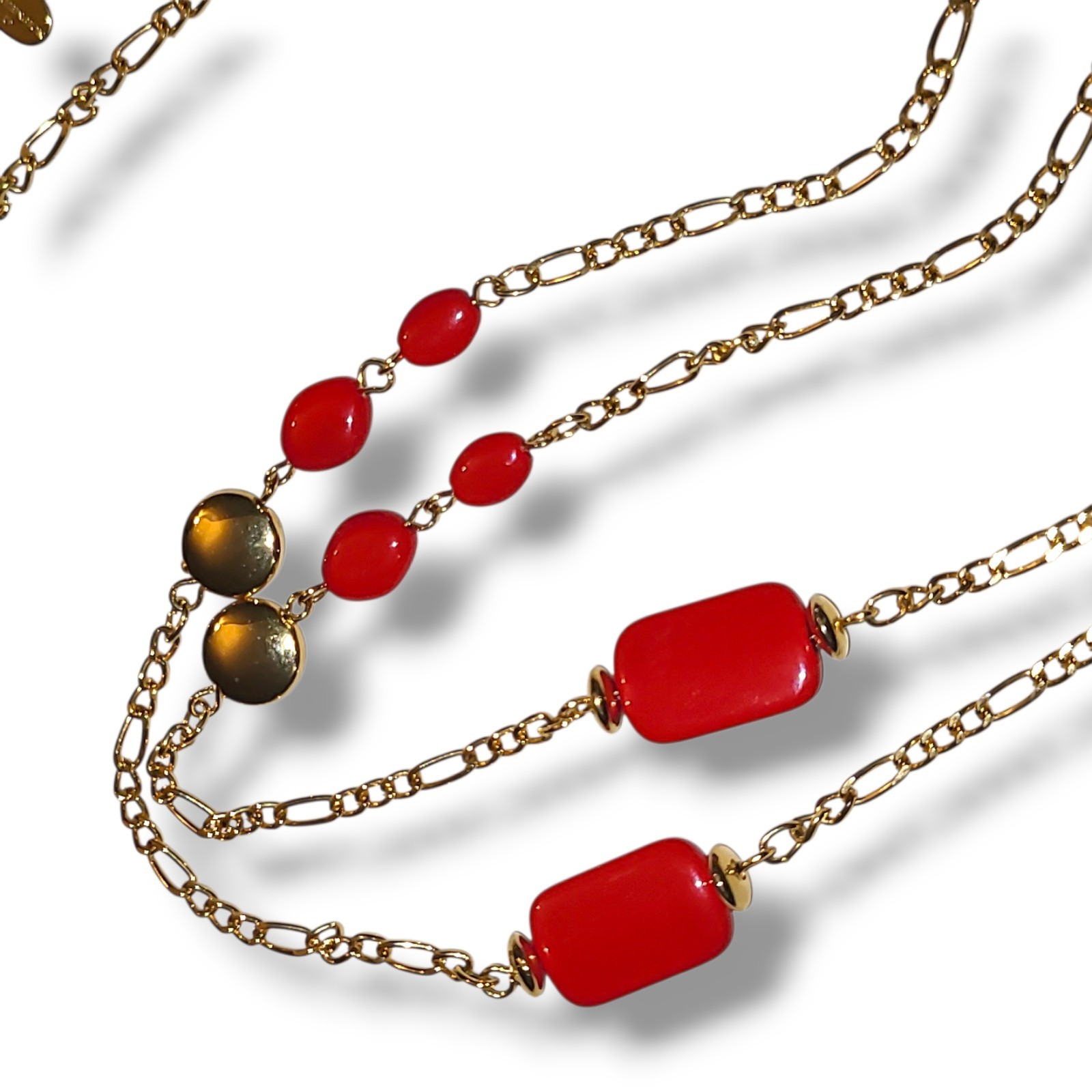Vintage Worthington Gold Tone Red Accent Station Necklace
