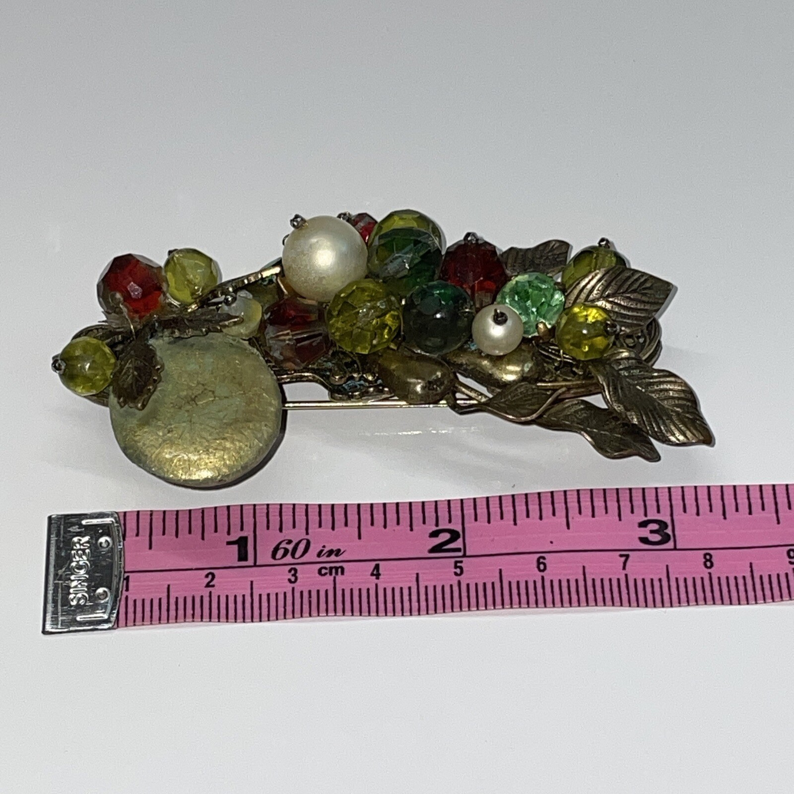 Rare Vintage Miriam Haskell Brooch Pin Gold Tone Faux Pearl Filigree Glows READ