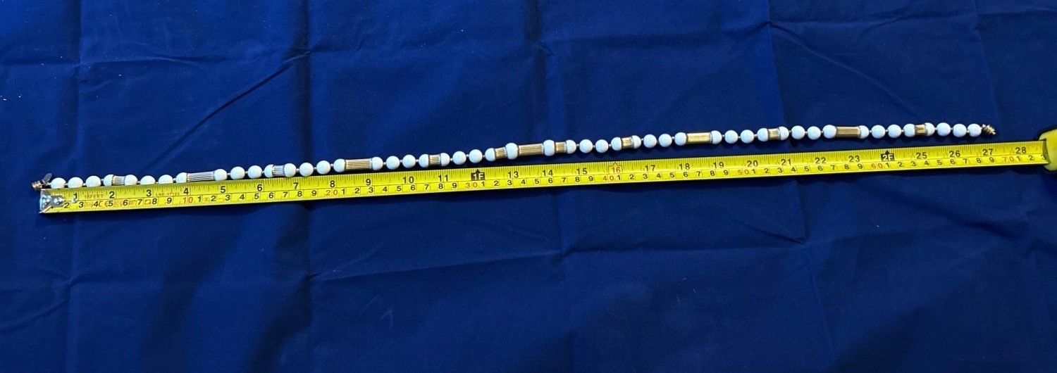 Gay Boyer white lucite beaded gold tone 27” necklace