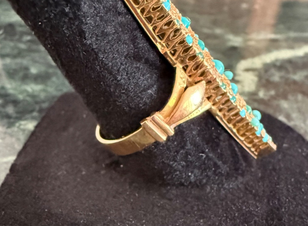 Antique Victorian 18K Gold (5.96gm) and Blue Stone Navette Ring Size 7-3/4