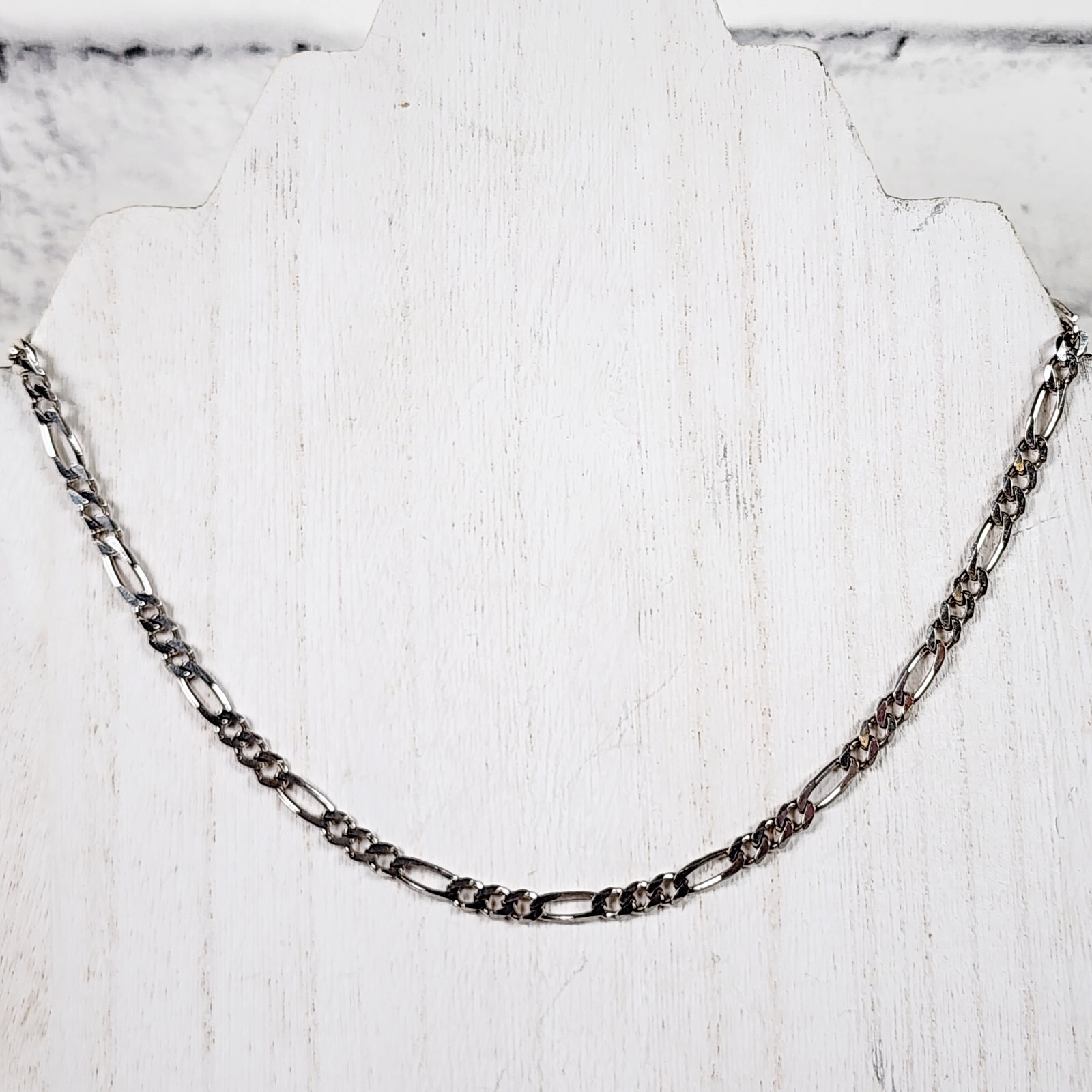 VINTAGE FIGARO LINK STERLING SILVER 925 CHAIN NECKLACE 16″ RETRO