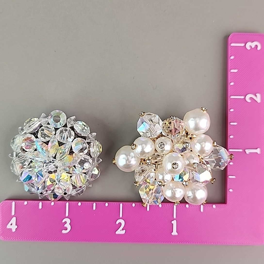 Vintage Cluster Brooch Lot of 5 AB Glass Blue Red Yellow Plastic