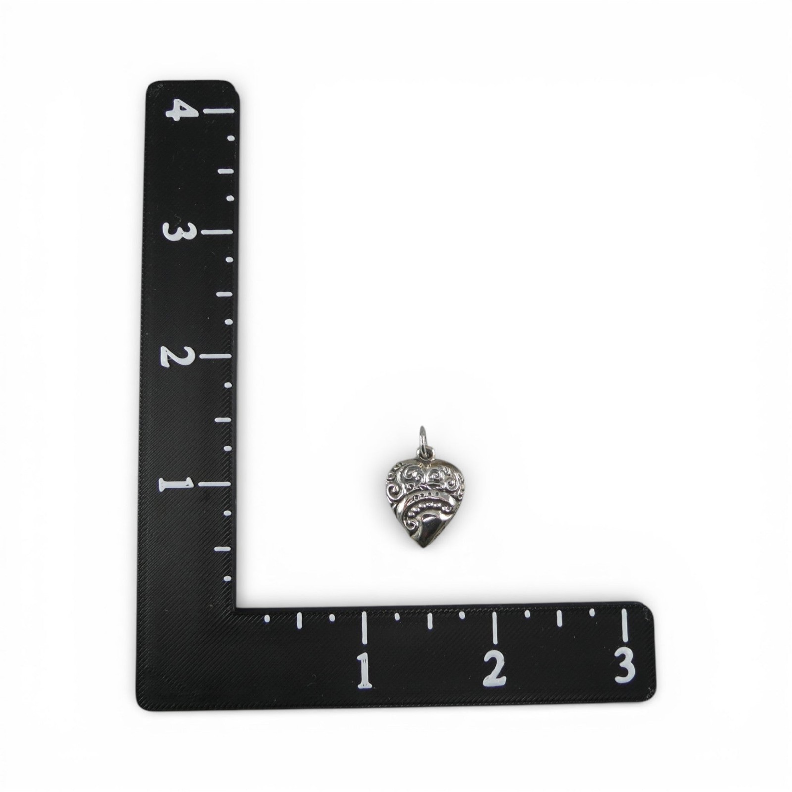 Sterling Silver HEART Charm for Bracelet SCROLL Necklace Pendant VINTAGE New OLD
