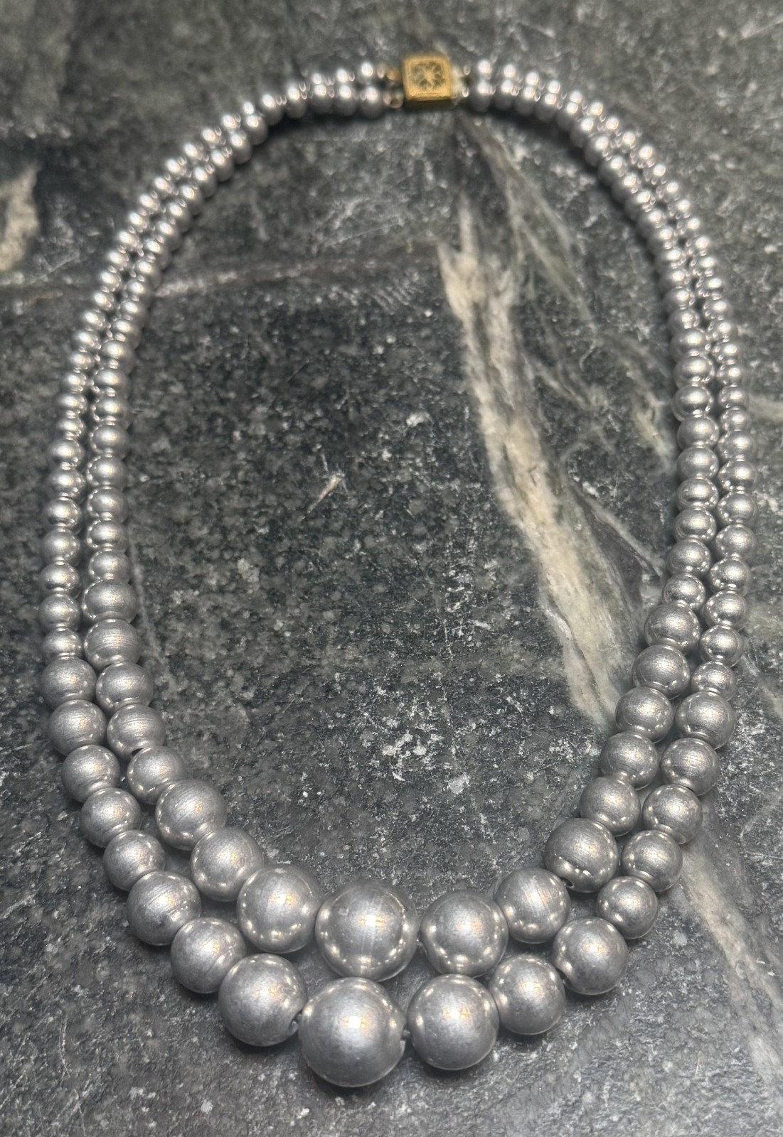 Vintage 1940’s Double Strand Graduated Aluminum Aluminium Bead Necklace