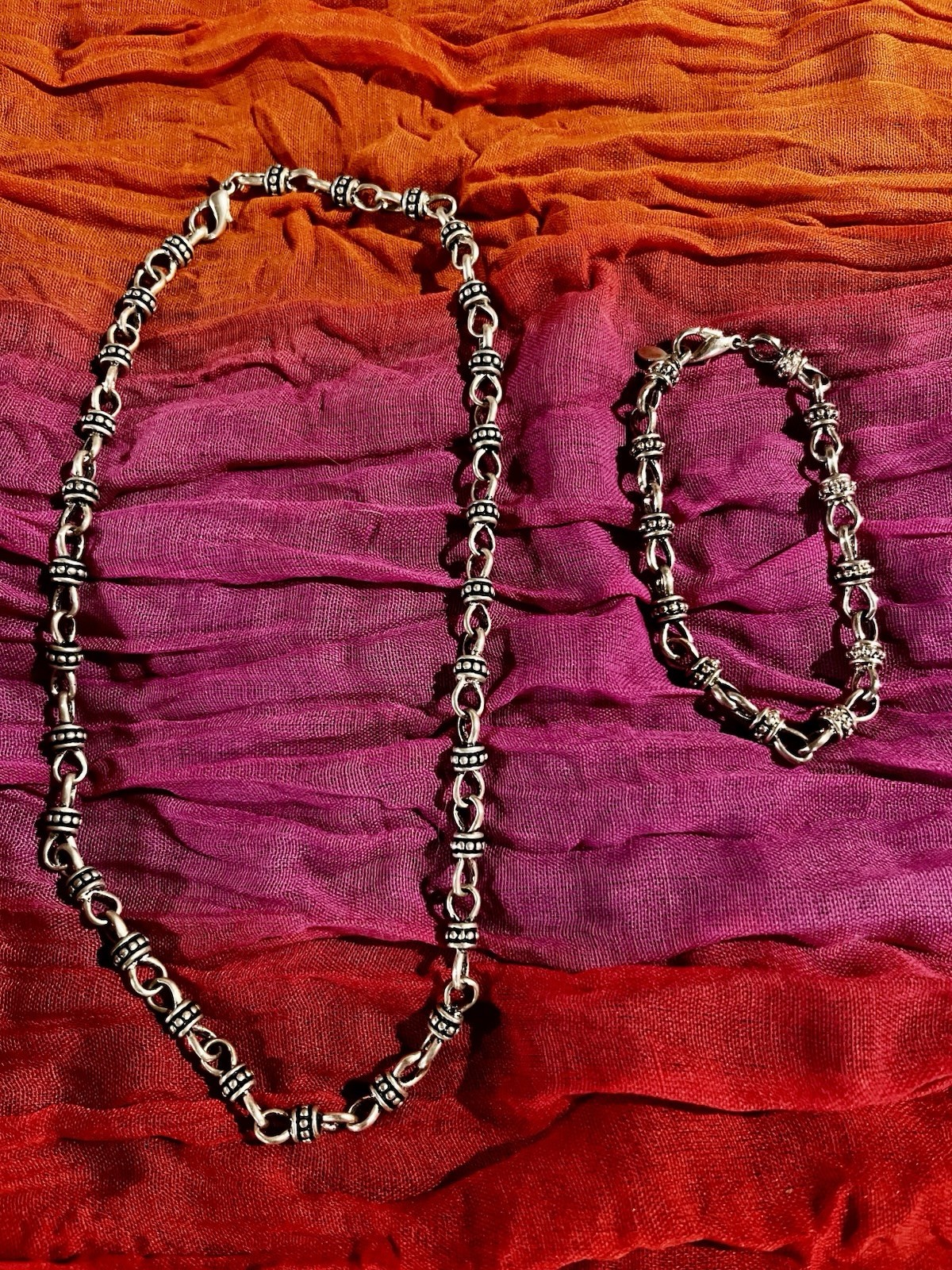 Vintage Boho Silver Hook And Chain Necklace And Bracelet Set