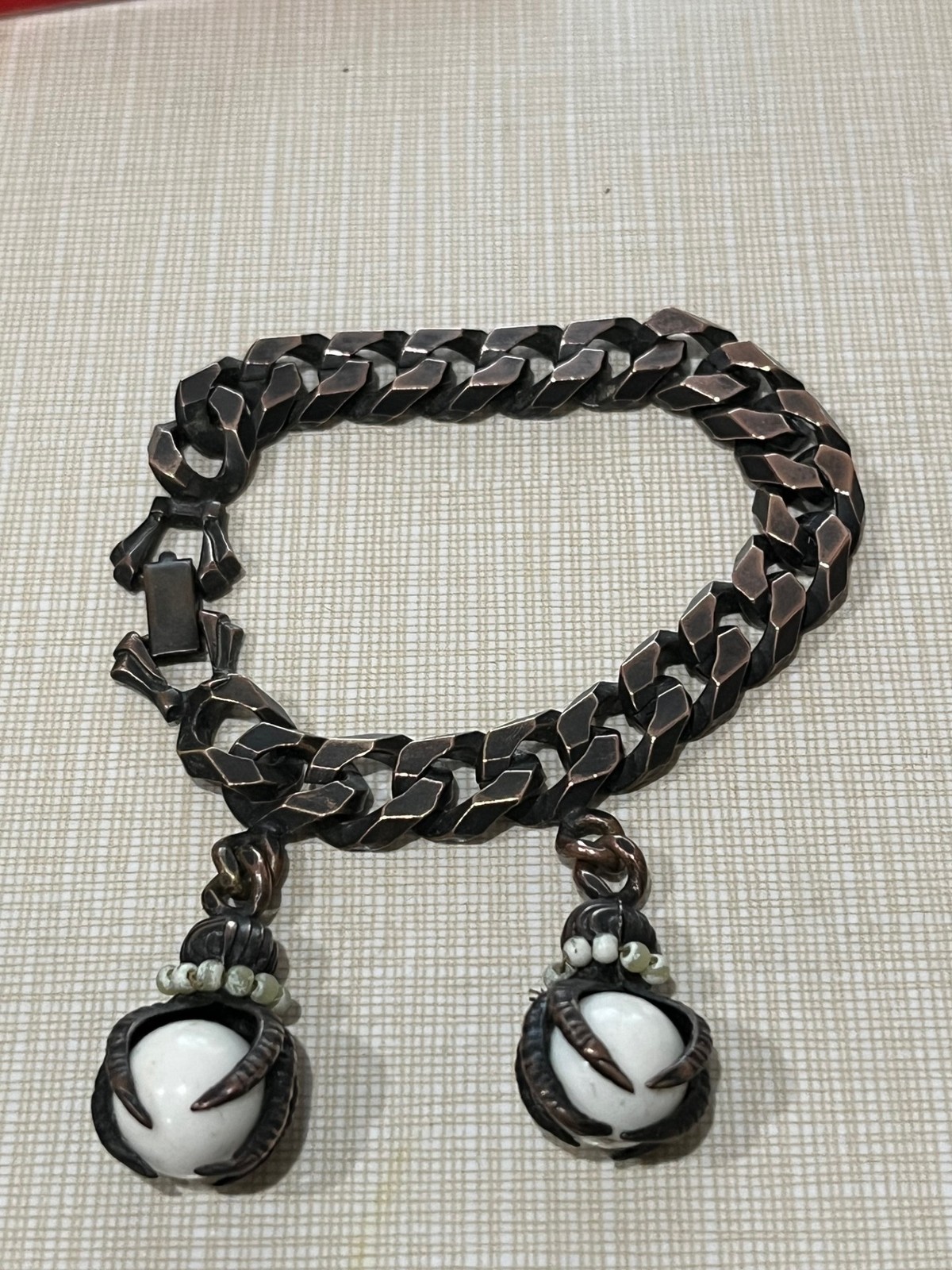 Vintage 7.25″ Curb Chain Heavy Gothic BRACELET 2 Ball & Claw Charms Unusual