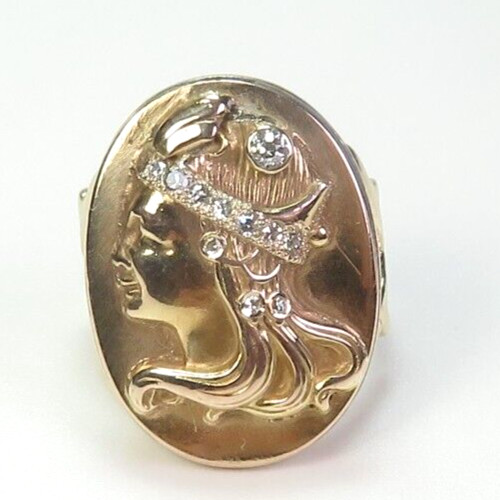 Art Nouveau 1900’s Diamond 13K/10K Yellow Ring Size 4.25 UK-H1/2 .876″x.653″