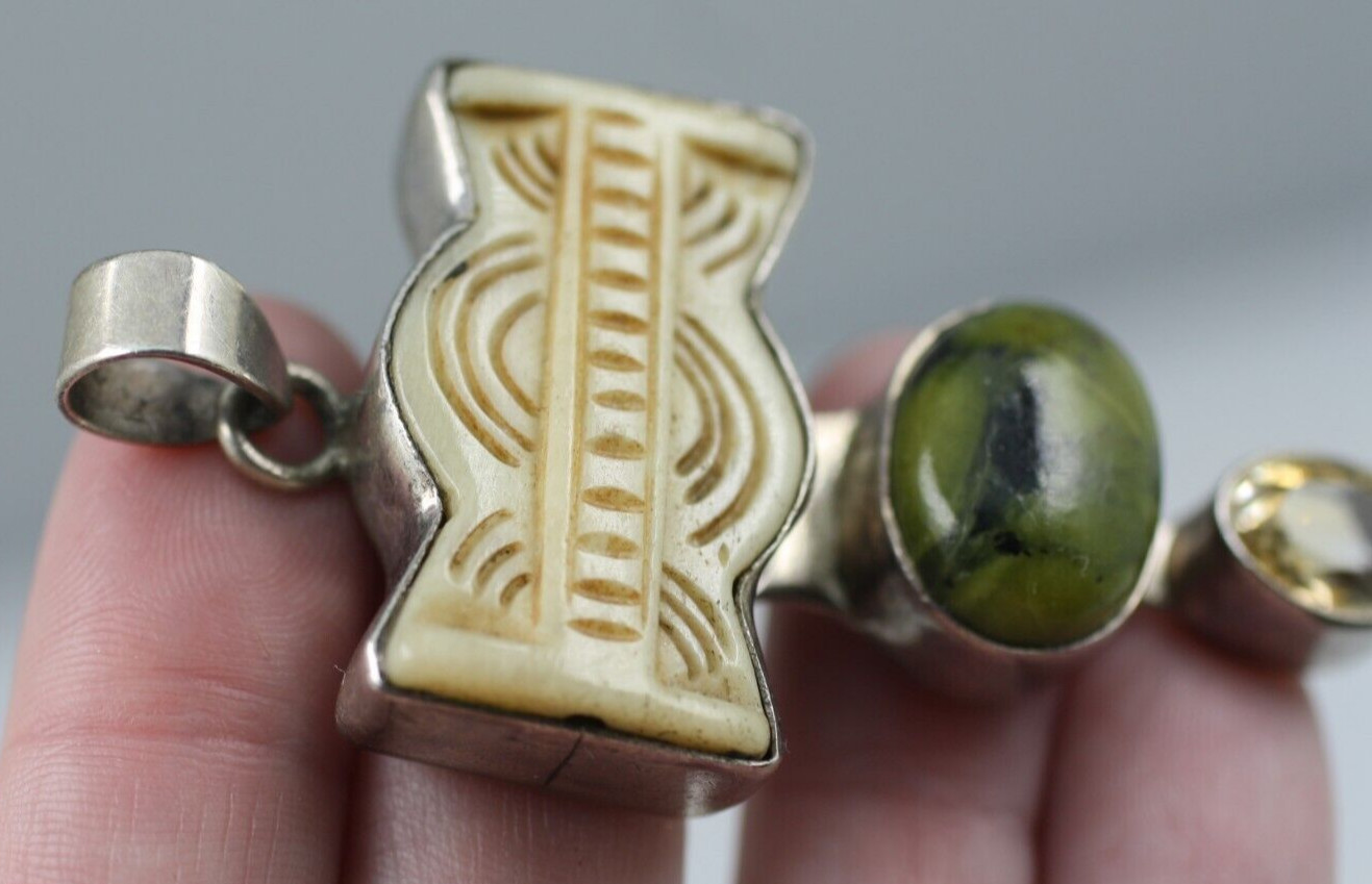 Sterling Silver 925 multi colored green marbled cabochon Pendant-Artisan