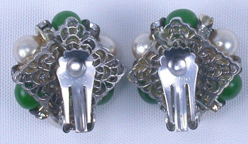 Vintage German Foil Glass Bead Necklace & Earrings Set
