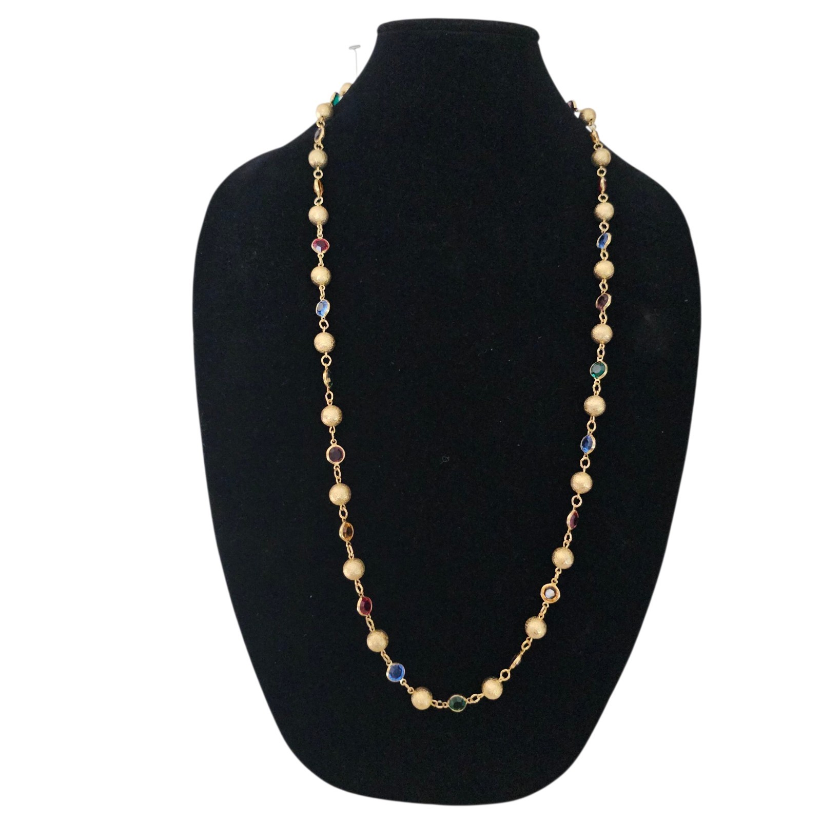 Vintage Necklace USA Austrian Crystal Faceted Chicklet Beads 36″ Gold Jewel Tone