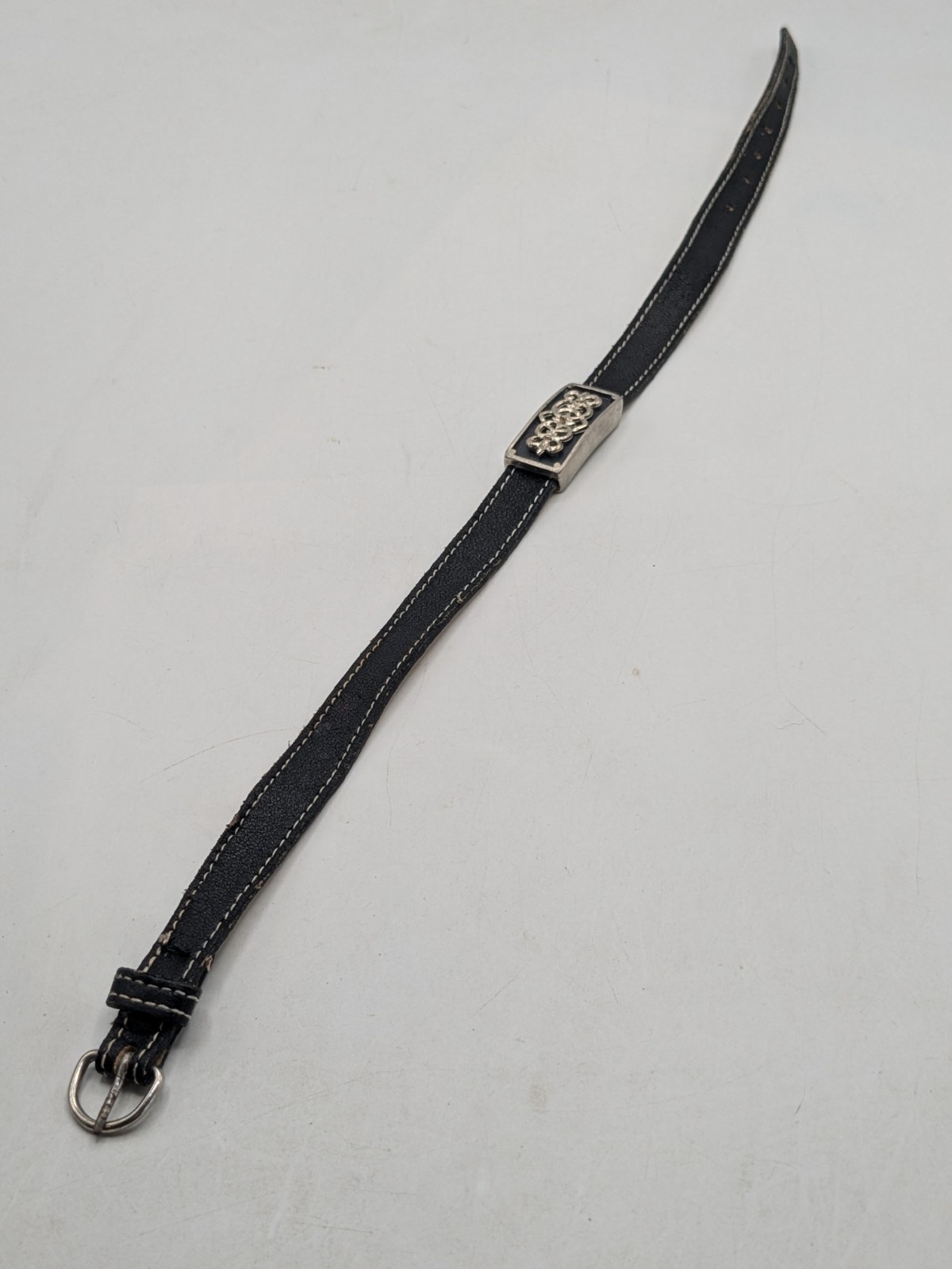 Vintage Roxanne Assoulin Black Leather Choker with Silver Tone Celtic Knot
