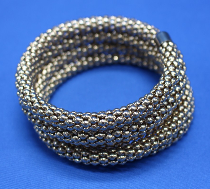 Vintage 80s Goldtone Serpentine Snake Coil Arm Bracelet Wrap Cuff Popcorn Mesh