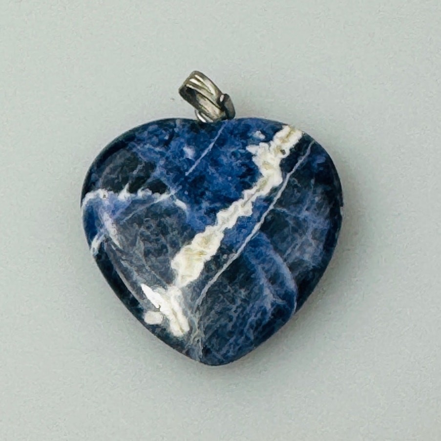 Vintage Blue and White Sodalite Stone Heart Shaped Pendant
