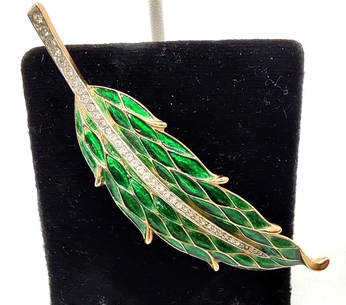 Alfred Philippe Trifari Harlequin Green Enamel Earrings and Brooch!