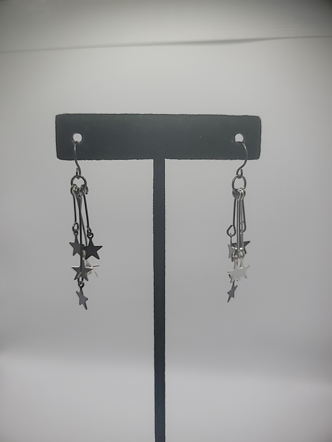 Silver Tone Hook Pierced Earrings Drop Dangle Multiple Stars Jewelry Costume