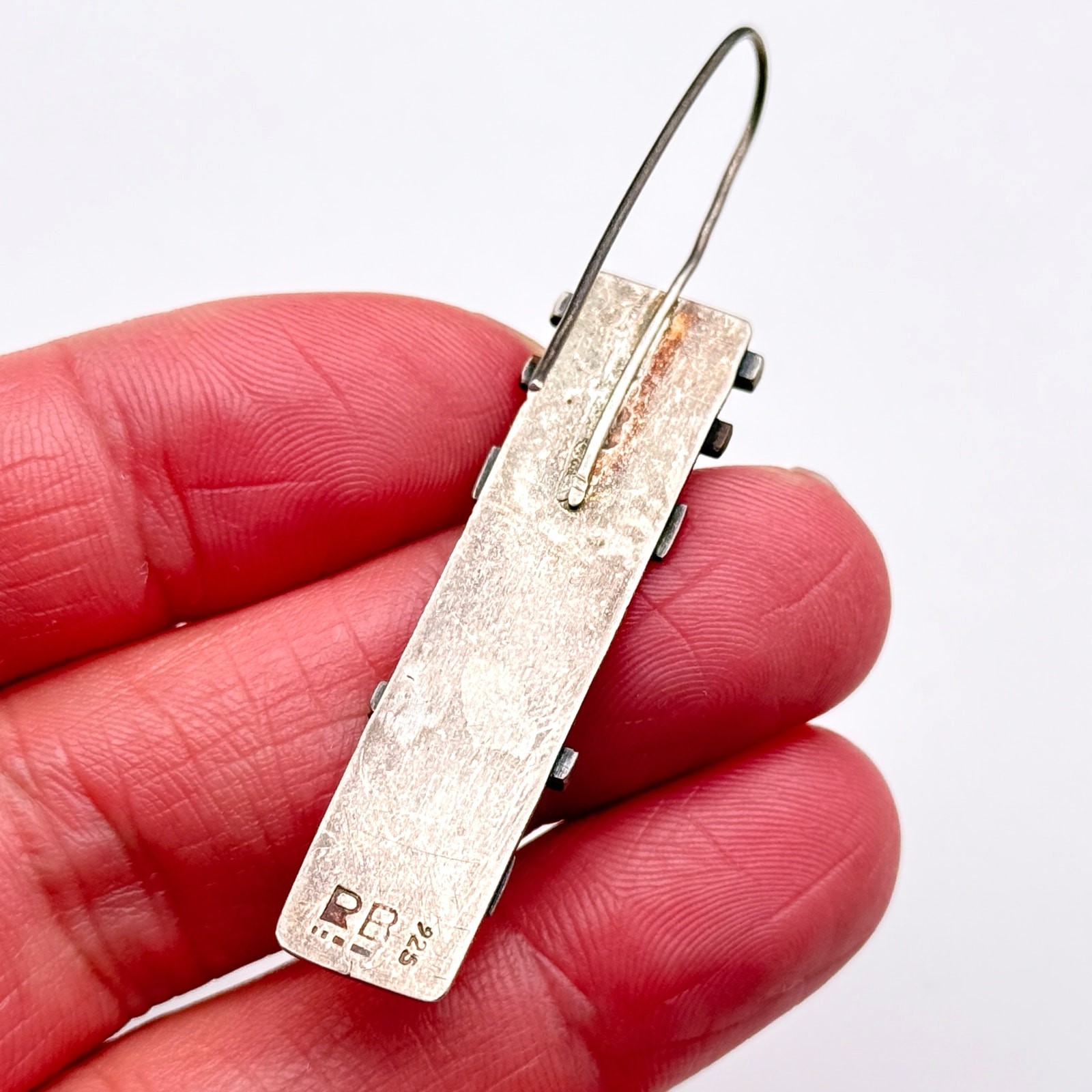 Vintage Modernist Mixed Metal Bar textured Sterling Silver Dangle Earrings