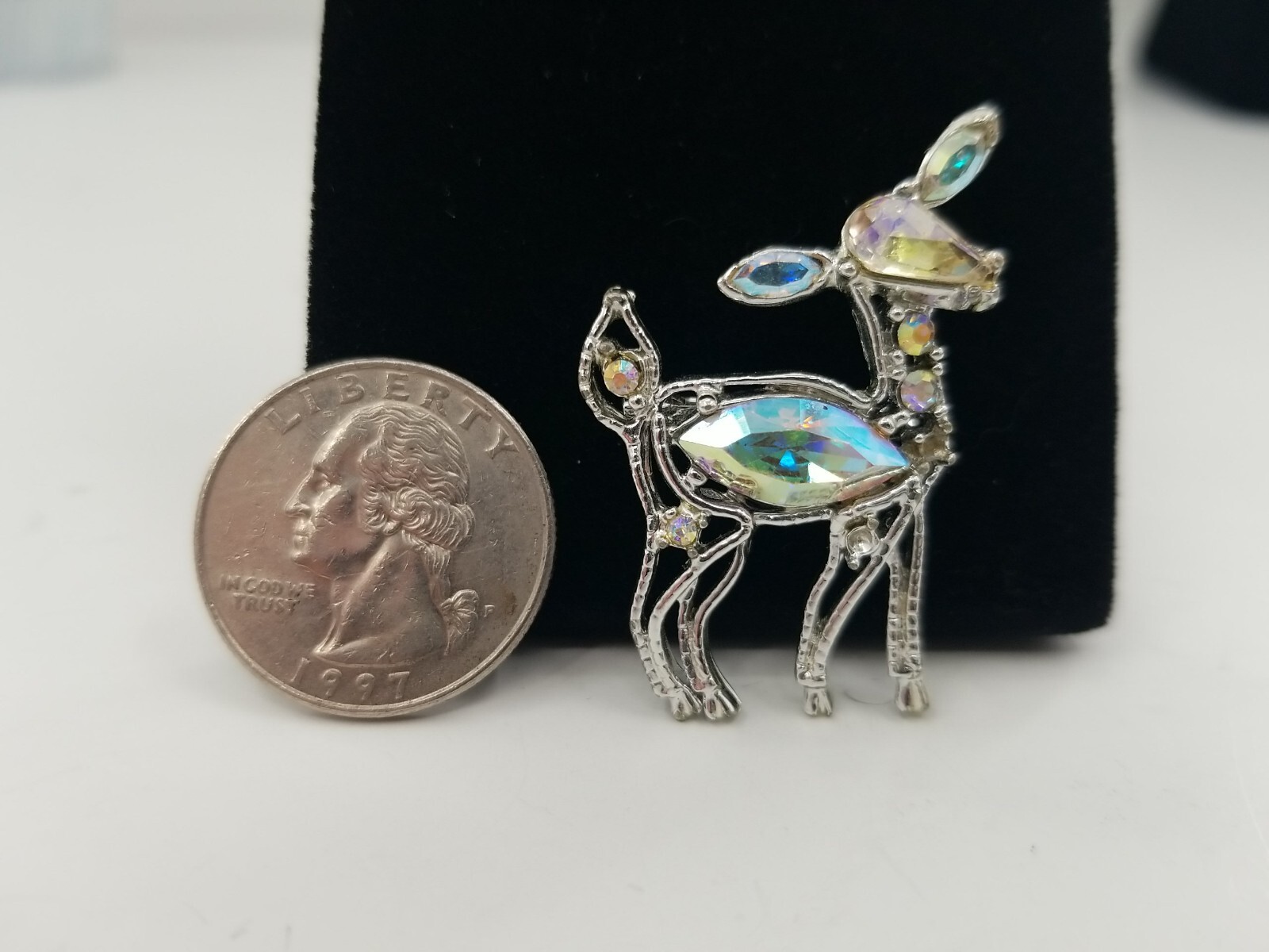 Christmas Reindeer Rhinestone Brooch Pin. See Description Below.