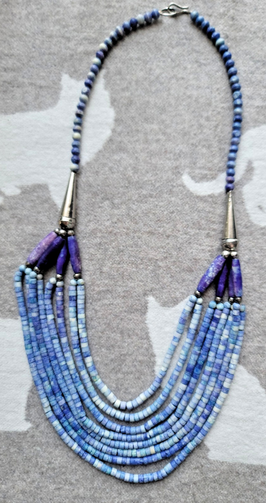 VINTAGE SODALITE BEAD STATEMENT NECKLACE 24″ MULTI (8) STRAND-PRETTY!
