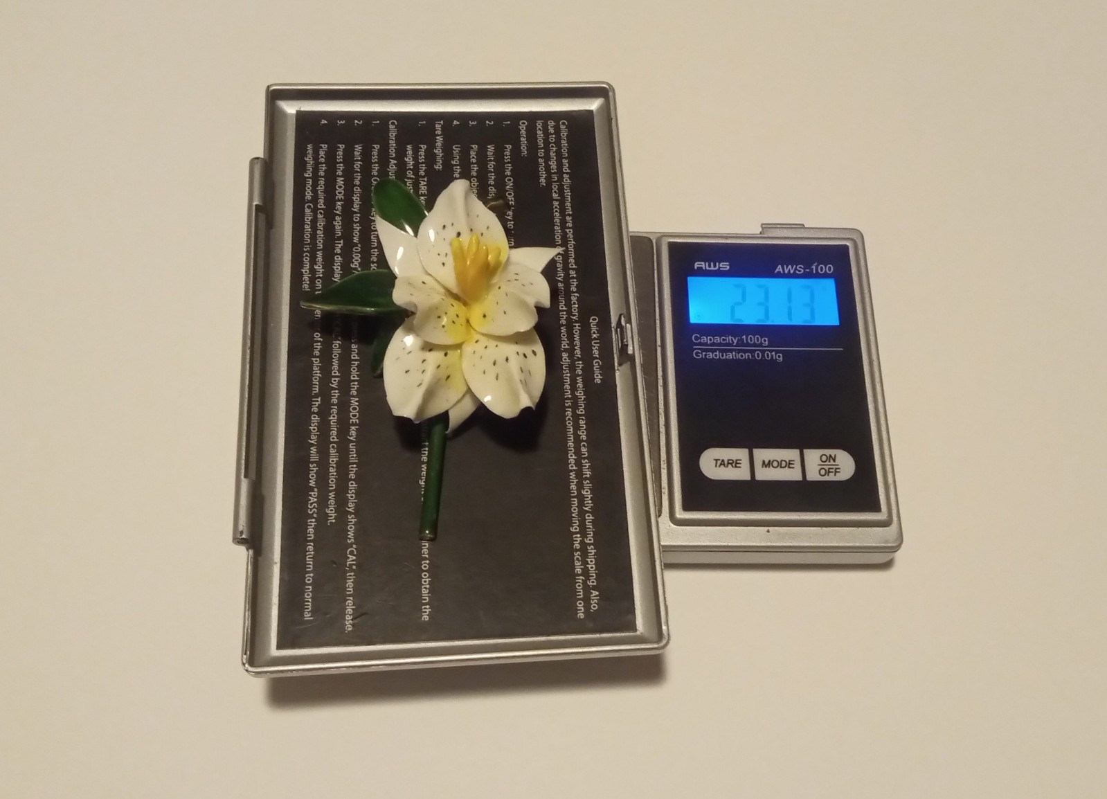 Unsigned Original by Robert Vintage Enamel & Porcelain Lily Brooch Corsage Pin