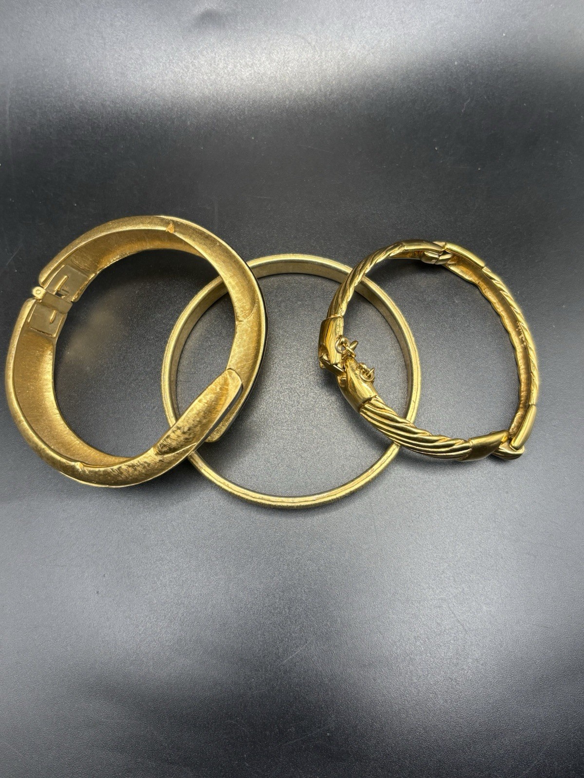 Vintage Monet Gold Tone Bracelet Bangle Lot Of 3 Clamper Bar Link Safety Chain