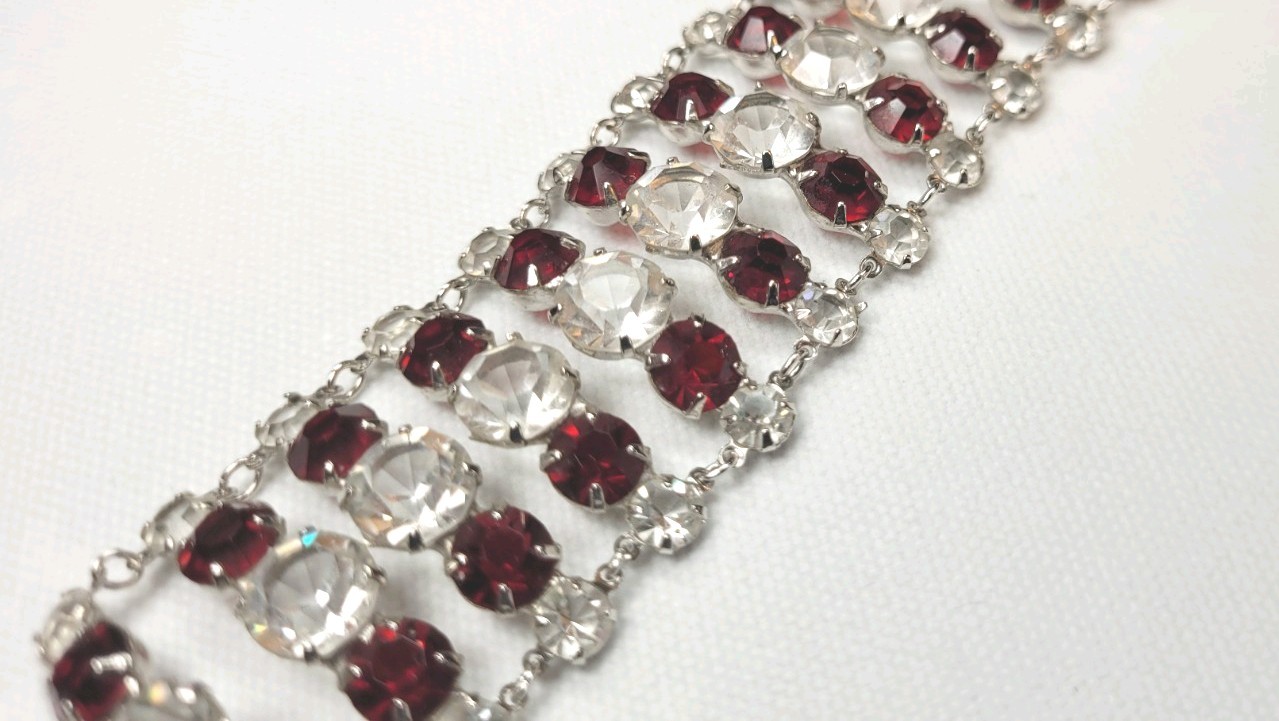 Elegant 7.5″ Estate Garnet & White Sapphire Color Bracelet 1/20 12k Gold 36.85gr