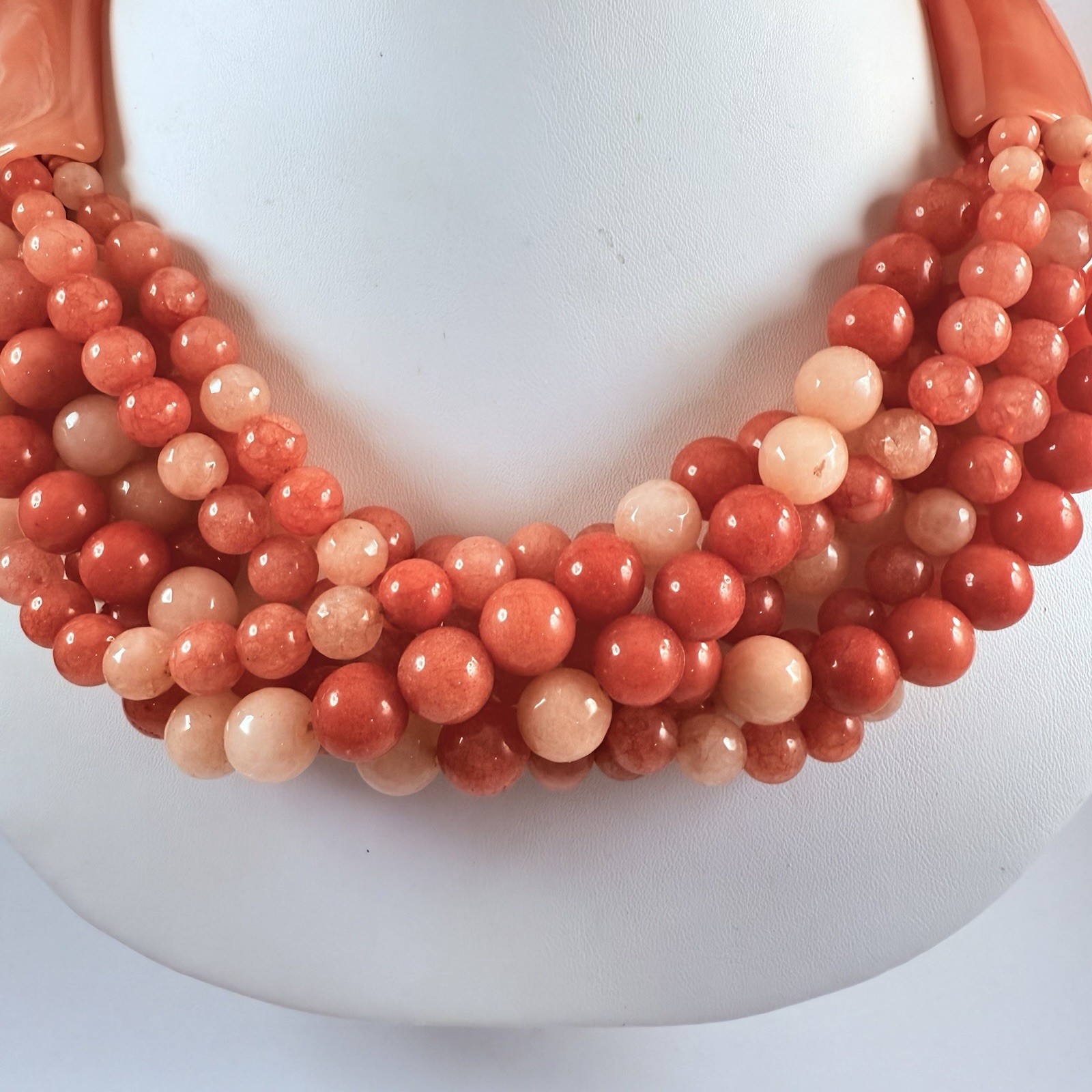 Vintage CHICO’S Signed Simulated Coral Glass Beaded Multi Strand Necklace 20″