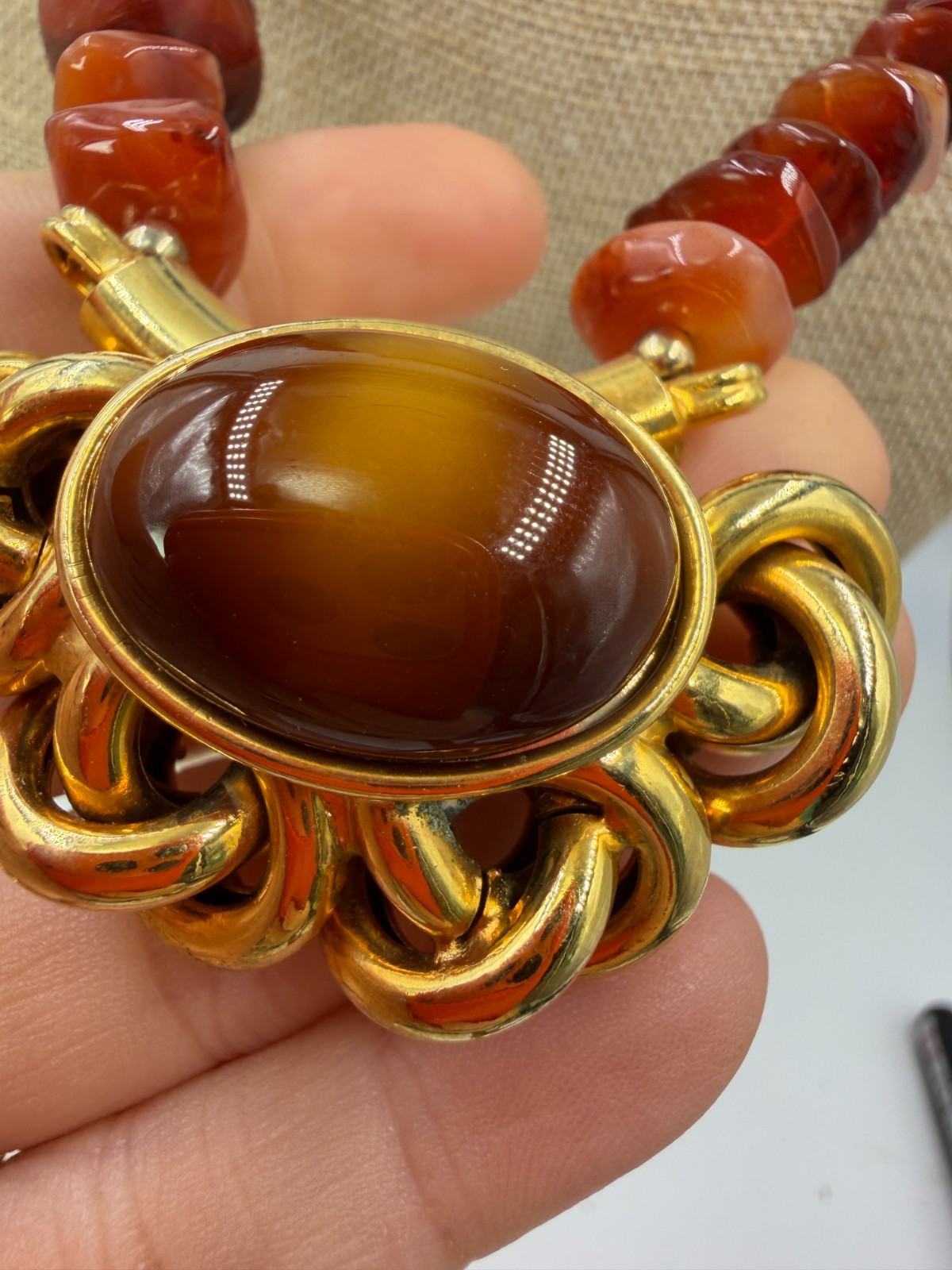 Vintage Necklace Hobe Signed Orange Brown 22 Inches Chunky
